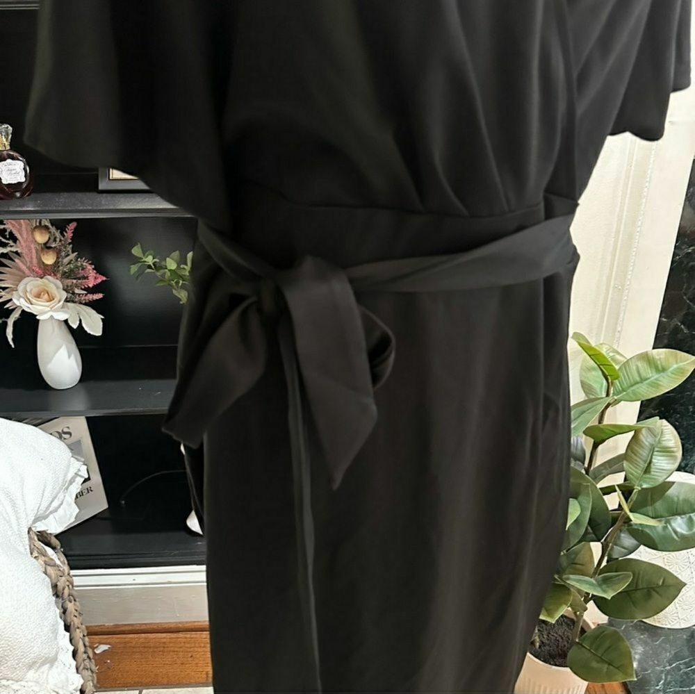 Grace Karin Black Faux Wrap Midi Dress Size 1X - Picture 3 of 6